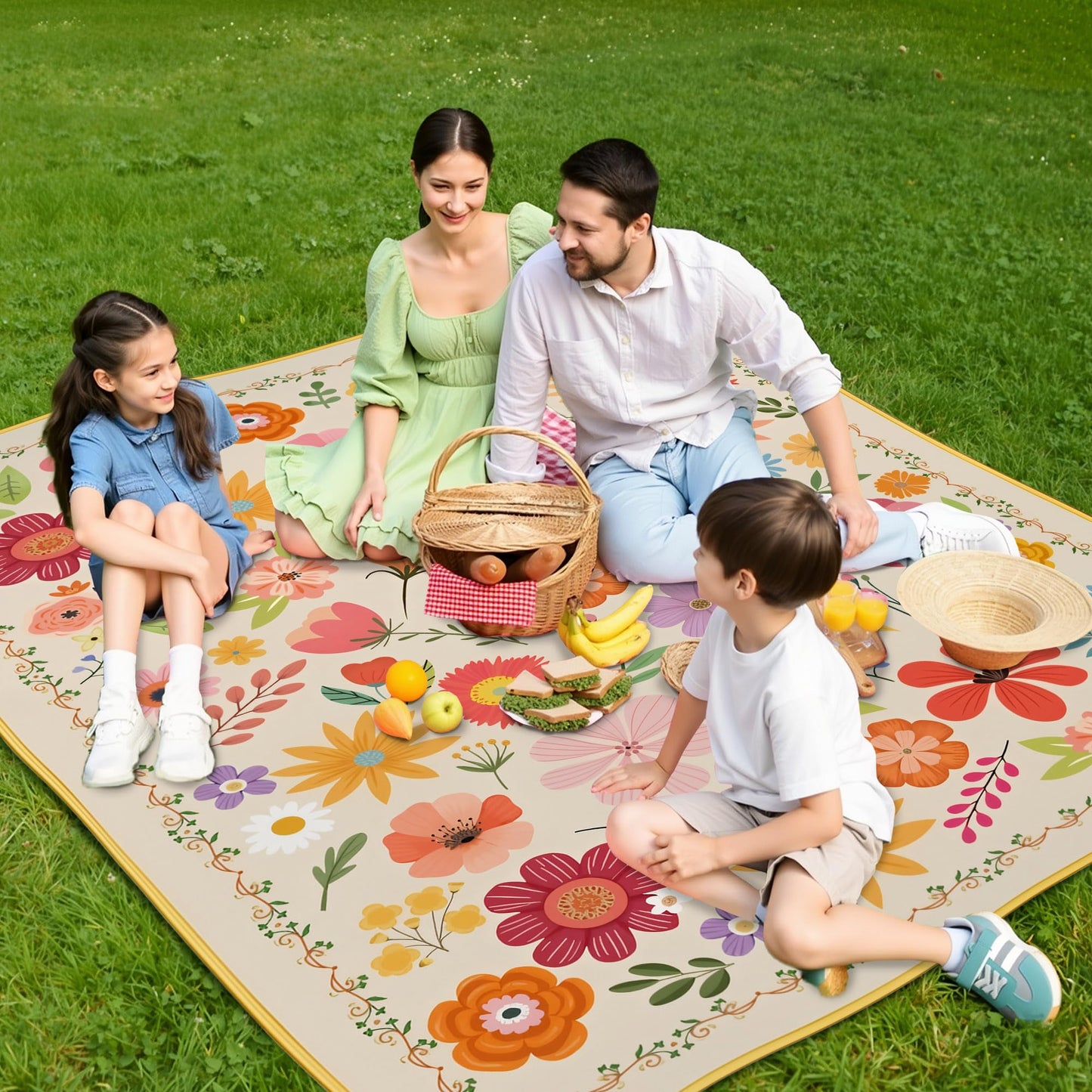 Supfitness Extra Large Picnic Blankets Waterproof Foldable (60 "x 80") Beach Blanket Waterproof Sandproof,3-Layer Thicking Mat Outdoor Packable Camping Blanket