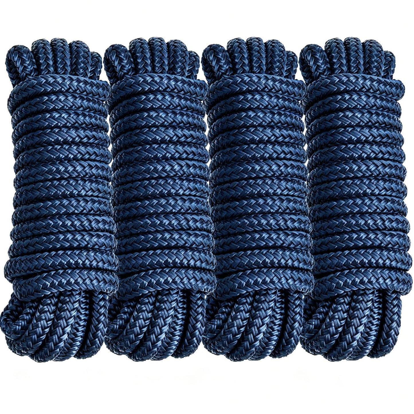PropelTech 4 Pack 3/8" x 15’ Boat Dock Lines for Boat & Pontoon, Premium Marine- Grade Double Braided Nylon Dock Line, Pre-Spliced with a 12" Eyelet-Navy Blue,Boating Gifts for Men