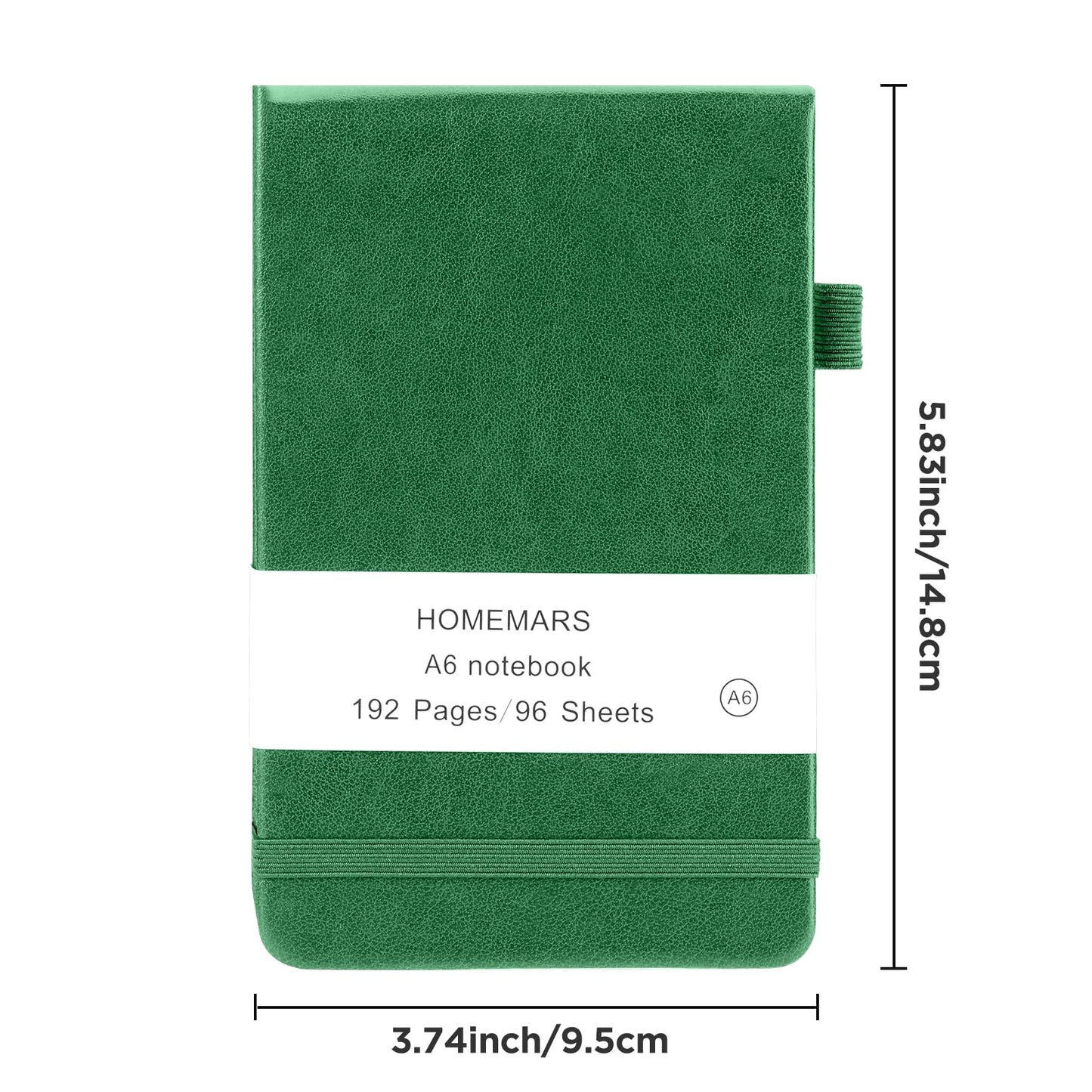 HOMEMARS Small Notebook, Pocket Notebook, Note Pads,3 Pack, Notebook A6, Blank Notepad,3.74" x 5.83"Leather, Black, Green, Yellow,200 Pages Each, Hardcover, Mini Journal Notepad