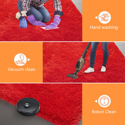 Red Shag Area Rugs for Bedroom Living Room,Ultra Soft Fluffy Christmas Area Rugs 8x10 for Dorm,Indoor Carpet Plush Rugs for Living Room Home Decor (Red, 8x10 Feet)