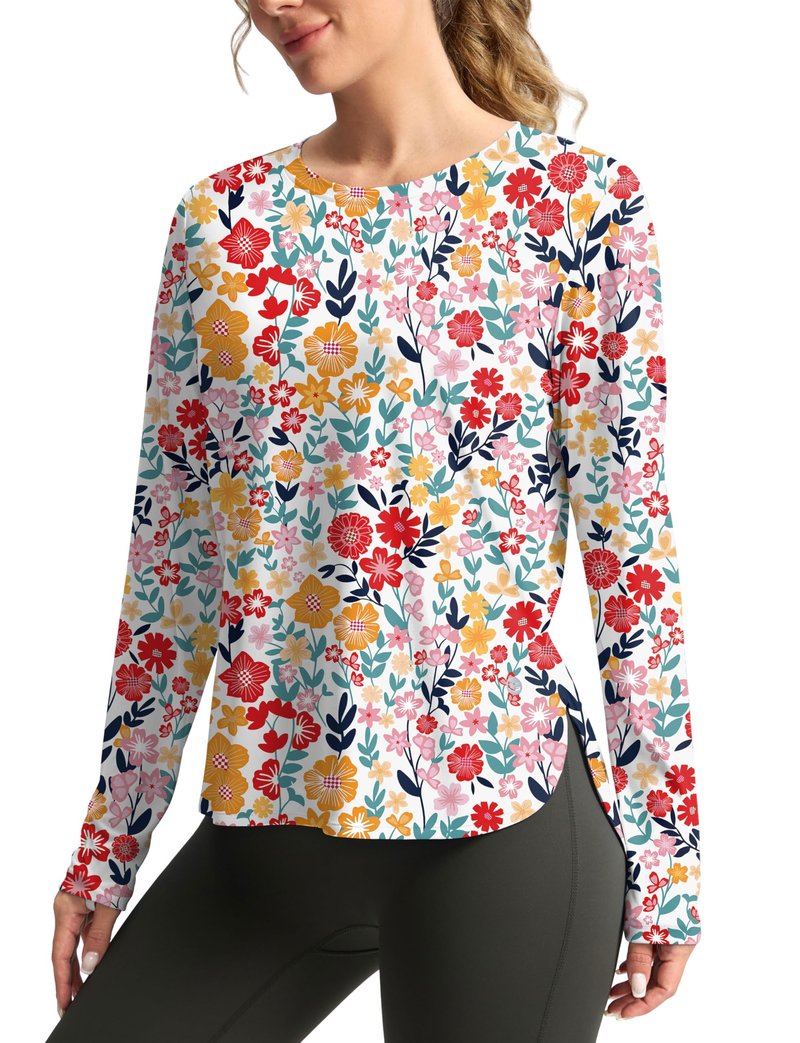 Women's Sun Shirts UPF 50+ Long Sleeve UV Protection Shirt Lightweight Quick Dry Workout Hiking Tops for Women(Pink Floral,L)