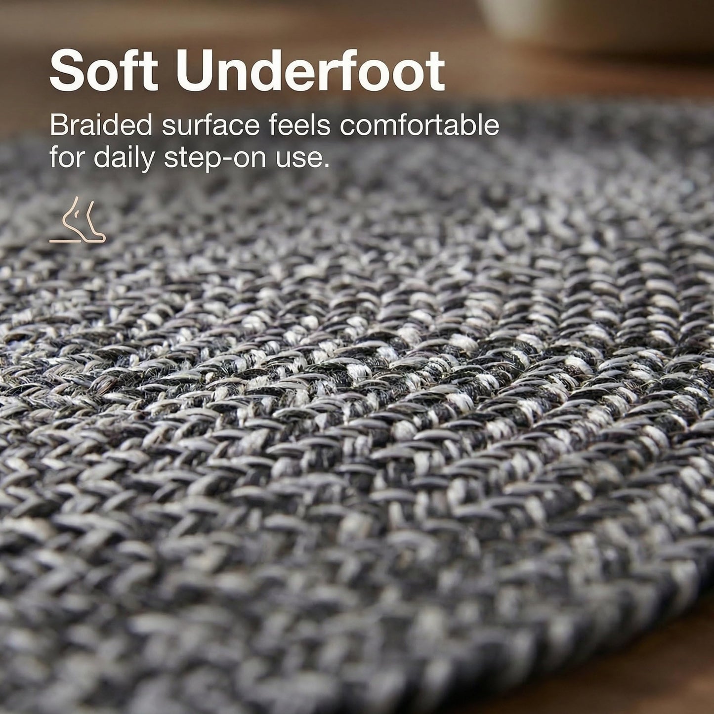 Super Area Rugs Machine Washable Gray Oval Braided Rug – 2' x 3' Reversible Farmhouse Area Rug for Kitchen, Entryway, & Mudroom