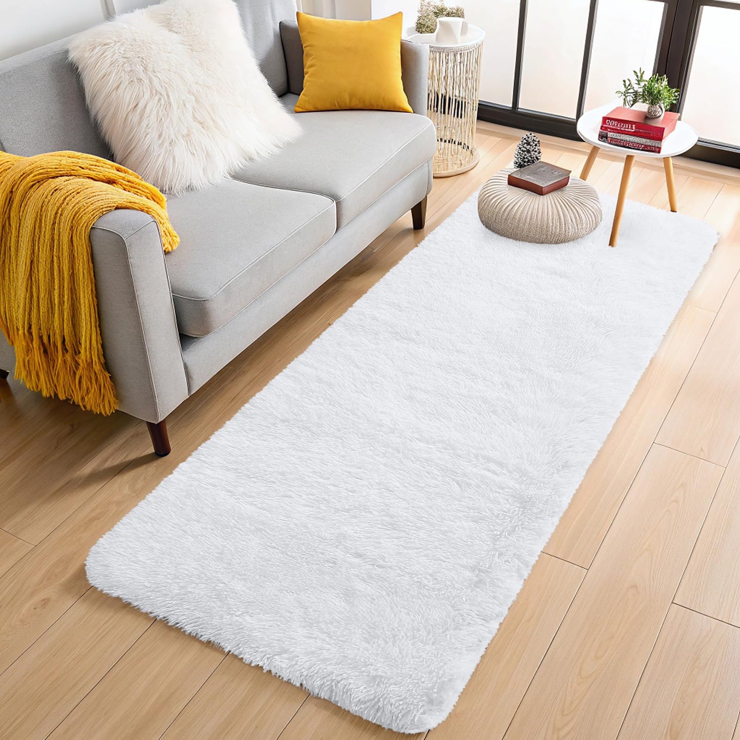 OLANLY 2x8 Machine Washable Runner Rugs for Hallway, Soft Fluffy Shaggy Bedside Rugs for Bedroom, Living Room, Indoor Floor Carpet for Kids Girls and Boys, Nursery Rooms, Home Decor Aesthetic, White