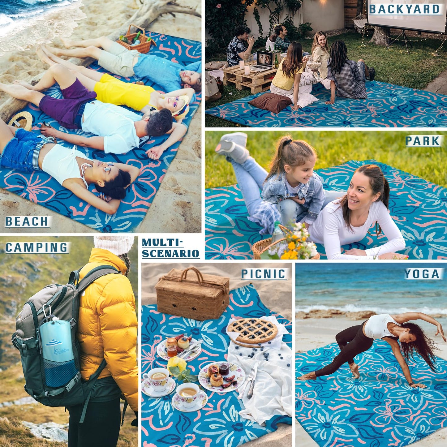 Famstar Beach Blanket Sandproof Waterproof 78''×81''1-5 Adults Oversized,Compact Lightweight Durable Beach Mat for Travel Camping Hiking Picnic Blanket