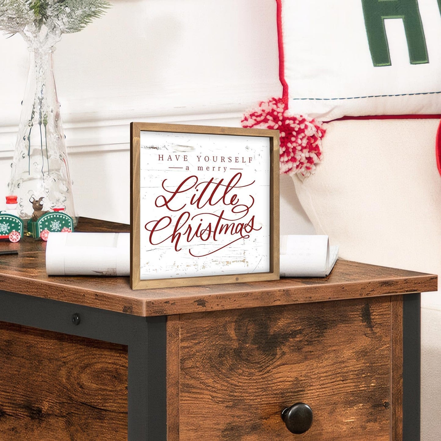 flangairy Have Yourself A Merry Little Christmas Sign, 11.8 Inch Wooden Xmas Wall Decor Art, Holiday Decorative Signage Table Shelf Mantel Bedroom Bathroom Rustic Farmhouse Decorations for Home Office