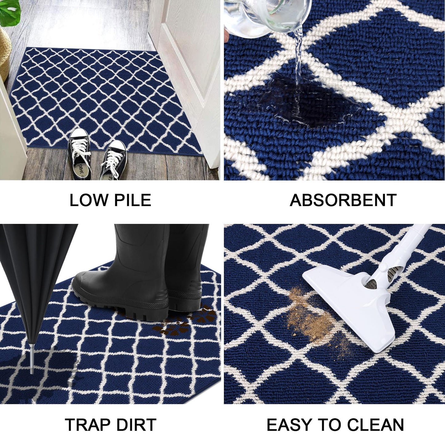 SHACOS Large Door Mat 3'x5' Indoor Washable Front Door Mats, Navy Blue