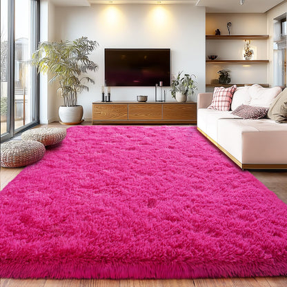 Soft Shaggy for Bedrooms, Hot Pink Area Rug, Fluffy Rugs for Living Room, Cozy Fuzzy Carpet for Kids, Perfect Indoor Decor for Boys and Girls 4x6 Feet