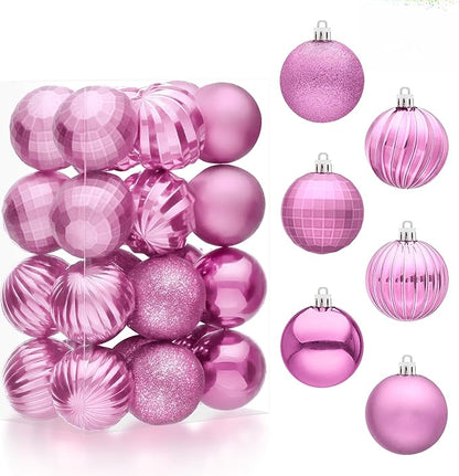 JOIEDOMI 24 Pcs Pink Christmas Balls Ornaments Set, 2.36" Christmas Tree Ornaments Shatterproof, Xmas Balls Hanging Decorations for Tree Wreath Garland Holiday Wedding Indoor Party Decor