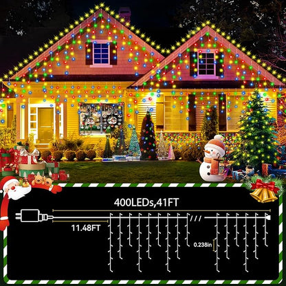 33FT 400LED Christmas Lights Outdoor Waterproof Curtain Lights with 8 Modes Timer Hanging Fairy Lights Plug in String Lights for Holiday Wedding Party Decoration(Multicolor)