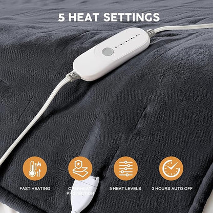 HYLEORY Heated Electric Blanket Full 72"x84" Soft Fleece & Flannel with 5 Heating Levels & 10 Hours Timer Auto Shutt Off, ETL Certified, Washable，Heated Blanket for Body-Dark Grey