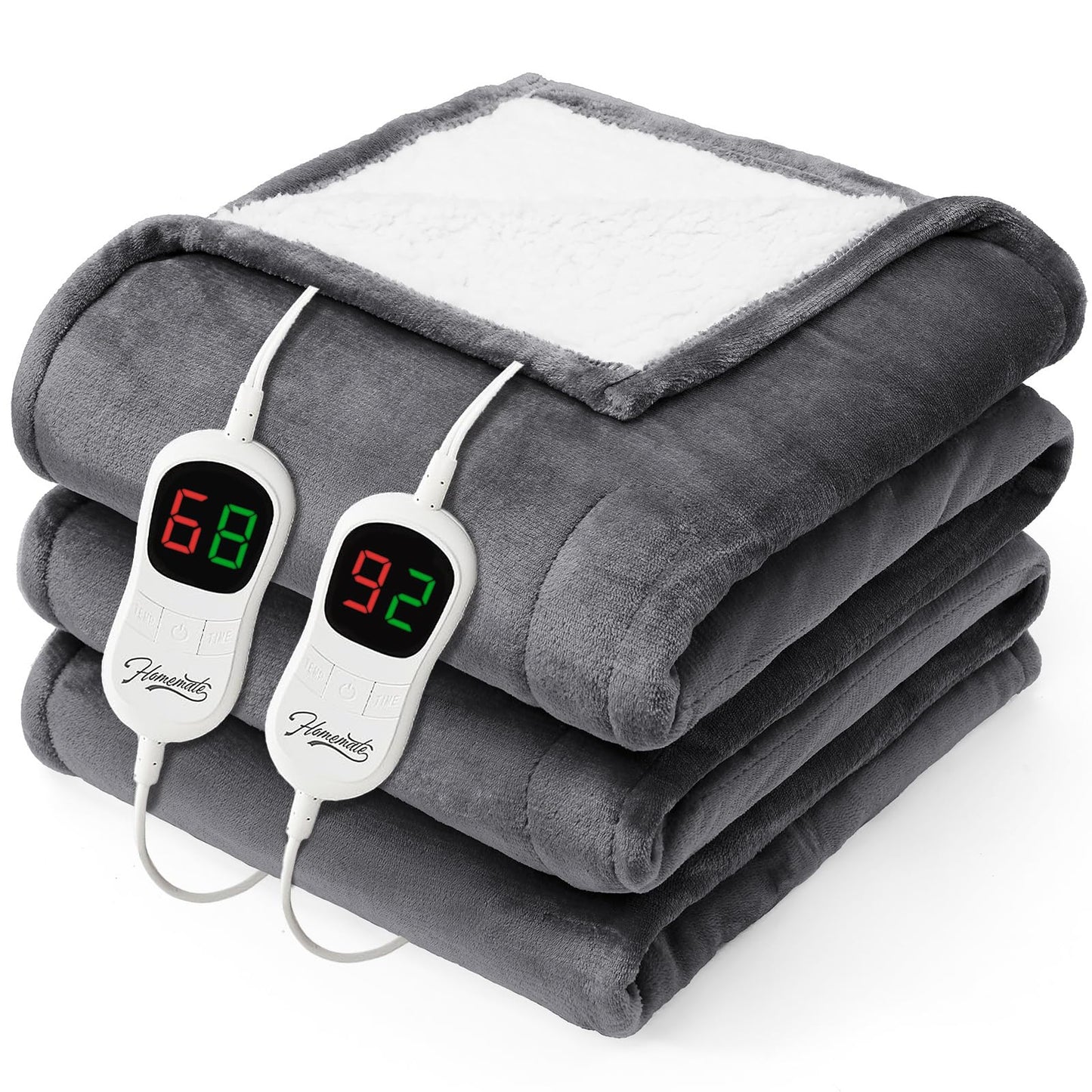 Homemate Electric Heated Blanket Twin - 62"x84" Heating Bed Blankets Throw with 10 Heating Levels 8 Hours Auto Off Fast Heating Over-Heated Protection Ultra Soft Warm Flannel ETL Certified Grey