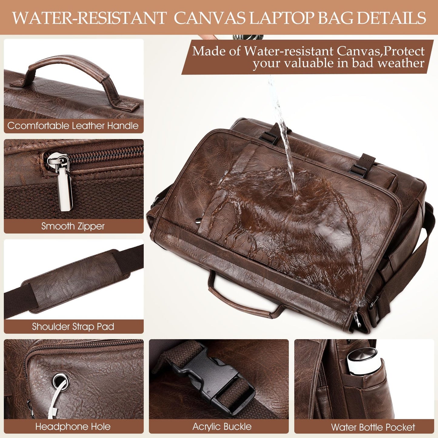 17.3 Inch Messenger Bag for Men: Laptop Bag PU Leather Work Briefcase Large Carry On Computer for Office College Travel,PU Coffee