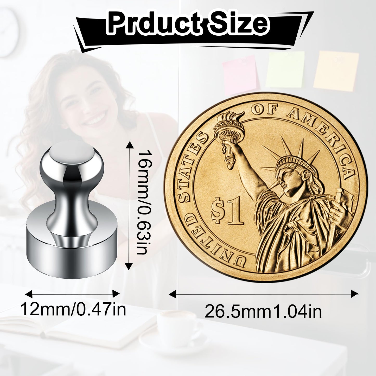 Tiergrade Metallic Magnets, Refrigerator Magnets, 60 Pack Silver Magnetic Push Pins, Strong Fridge Magnets, Multi-use Whiteboard Magnets Perfect for Kitchen Office Classroom