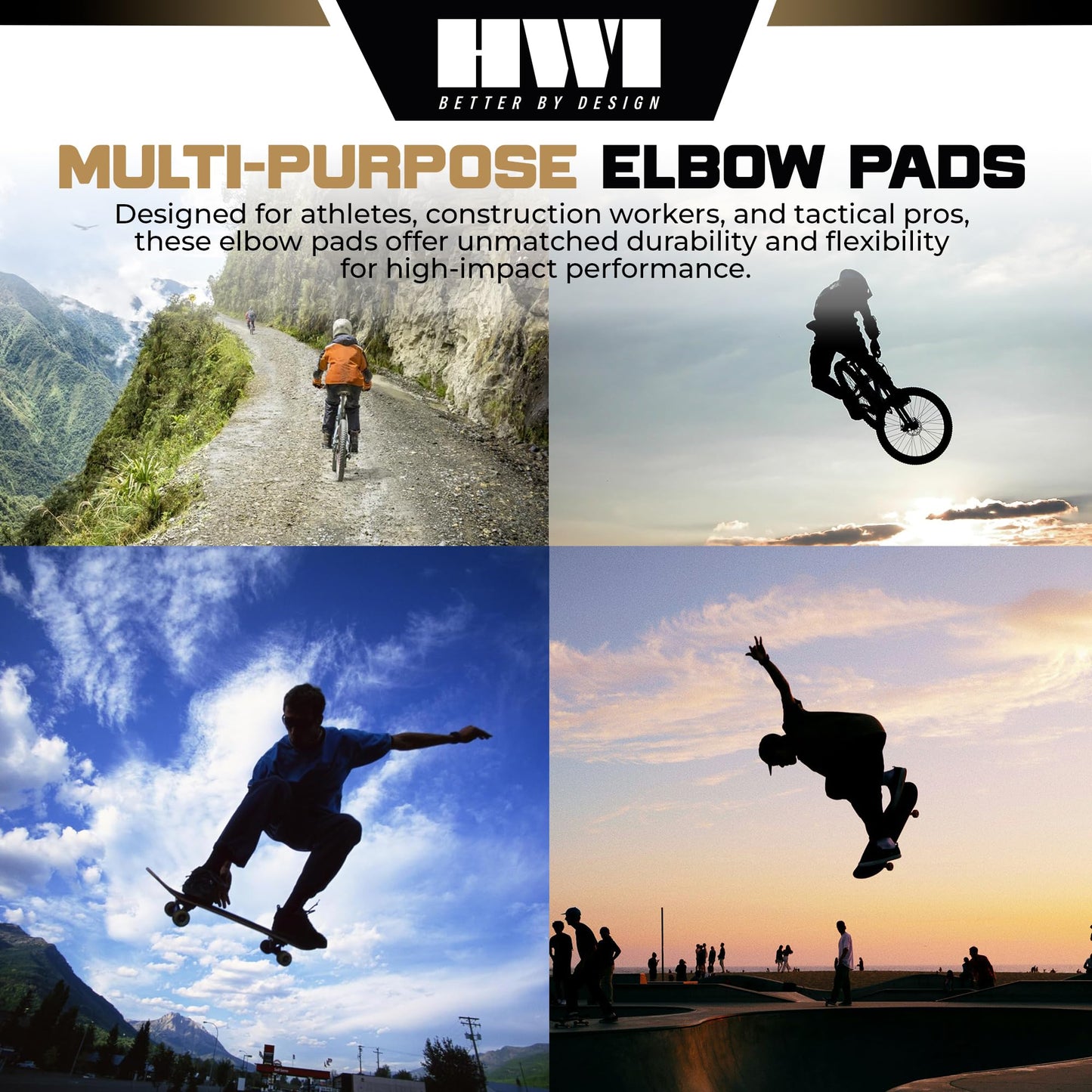 HWI Gear Next Generation Elbow Pad for Protection: Combat, Mechanics, Construction, Hunting, Landscaping, Outdoor Survival, Heavy Duty Industrial Grade, Adjustable