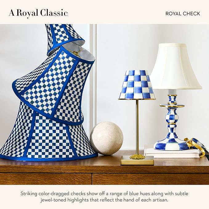 MACKENZIE-CHILDS Candlestick Lamp, Decorative Lamp for Living Room or Bedroom, Blue-and-White Royal Check