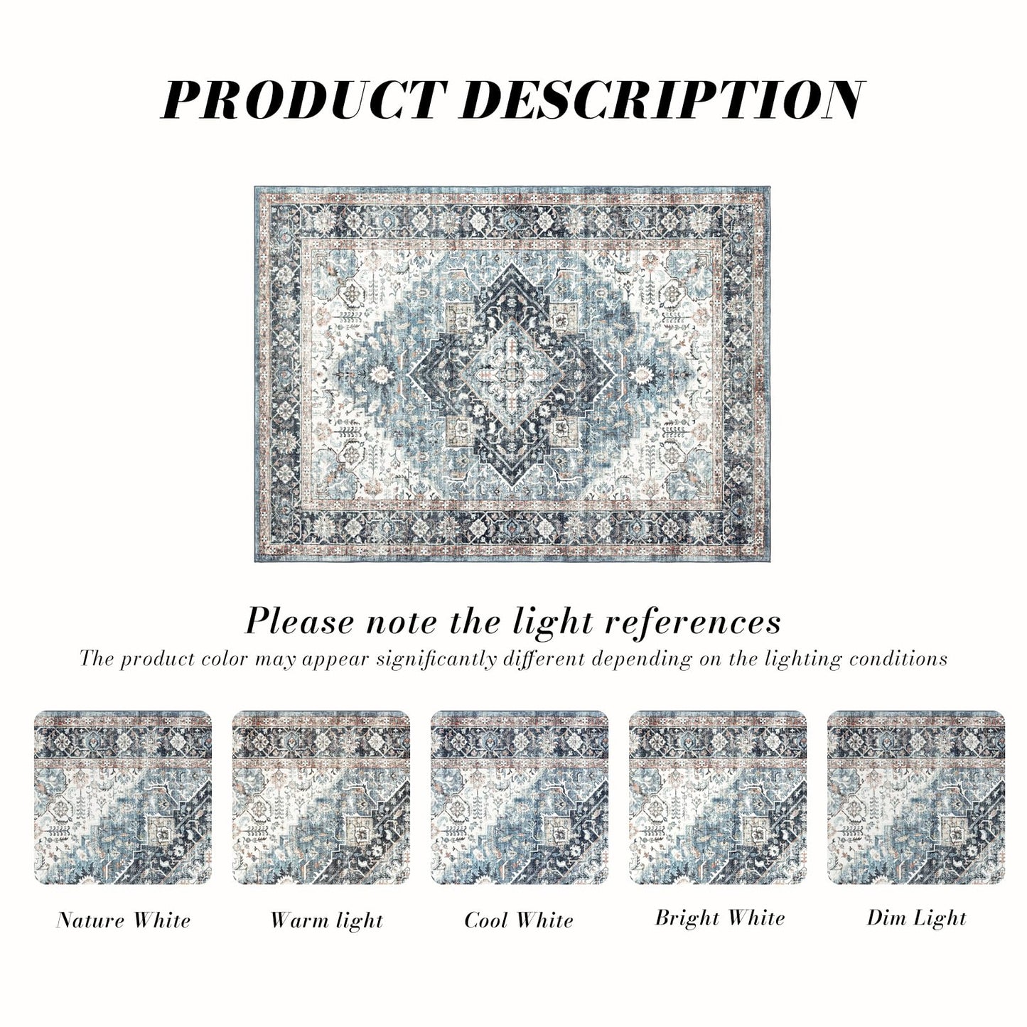 Domitapis Runner Rug 2×8, Vintage Boho Rug,Ultra-Soft Low Pile, Washable, Non Slip,Stain Resistant Printed Carpet for Hallway Kitchen Living Room Bedrooms Playroom Office, Blue/Navy