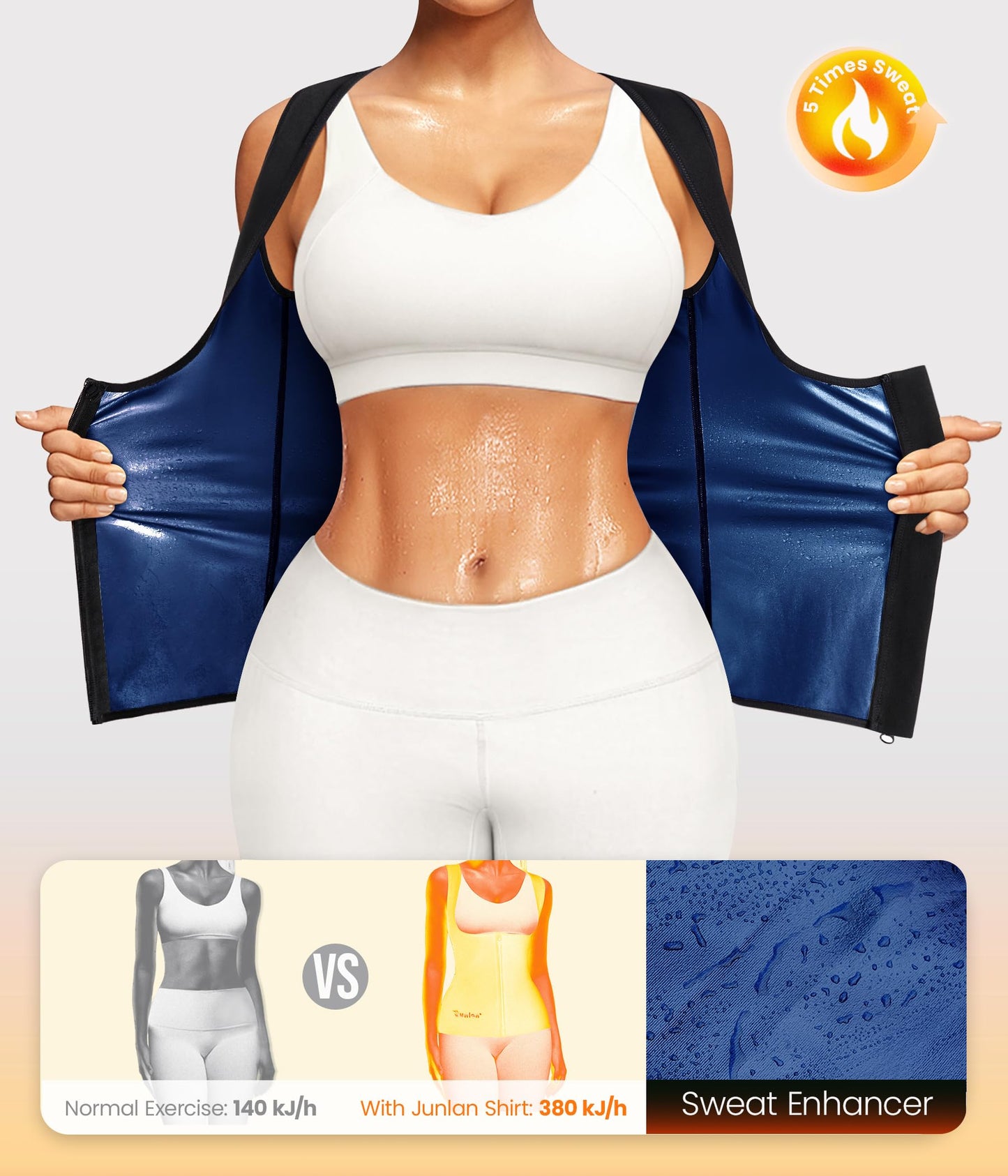 Junlan Sauna Suit Vest Waist Trainer for Women Zipper Sweat Tank Top Shaper