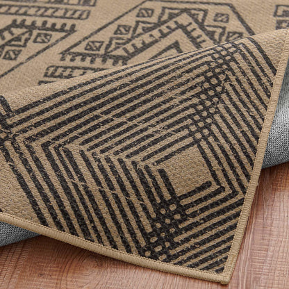jinchan 5x7 Washable Faux Jute Area Rug, Boho Southwestern Geometric Natural Fiber Look Outdoor Rug, Low-Pile Non-Slip Floor Mat for Living Room Dining Room Bedroom Patio, Natural Charcoal