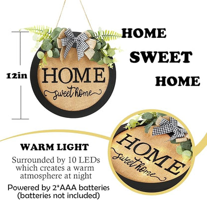 HOMCDALY Welcome Sign for Front Door, Door Wreaths for Front Door Outside, Farmhouse Welcome Wooden Door Hanger, Rustic Wall Door Sign, Seasonal Home Decorations (F-Black)