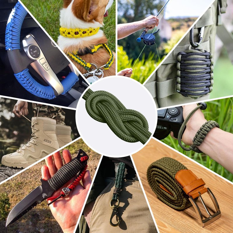 HOKINETY 1200lb Paracord Rope - 4.4mm 14 Strand Nylon Parachute Spool para Cord Lanyard for Outdoor Camping Survival Utility Tent Crafting DIY Projects Fishing Clothsline Bracelet - ArmyGreen 100FT