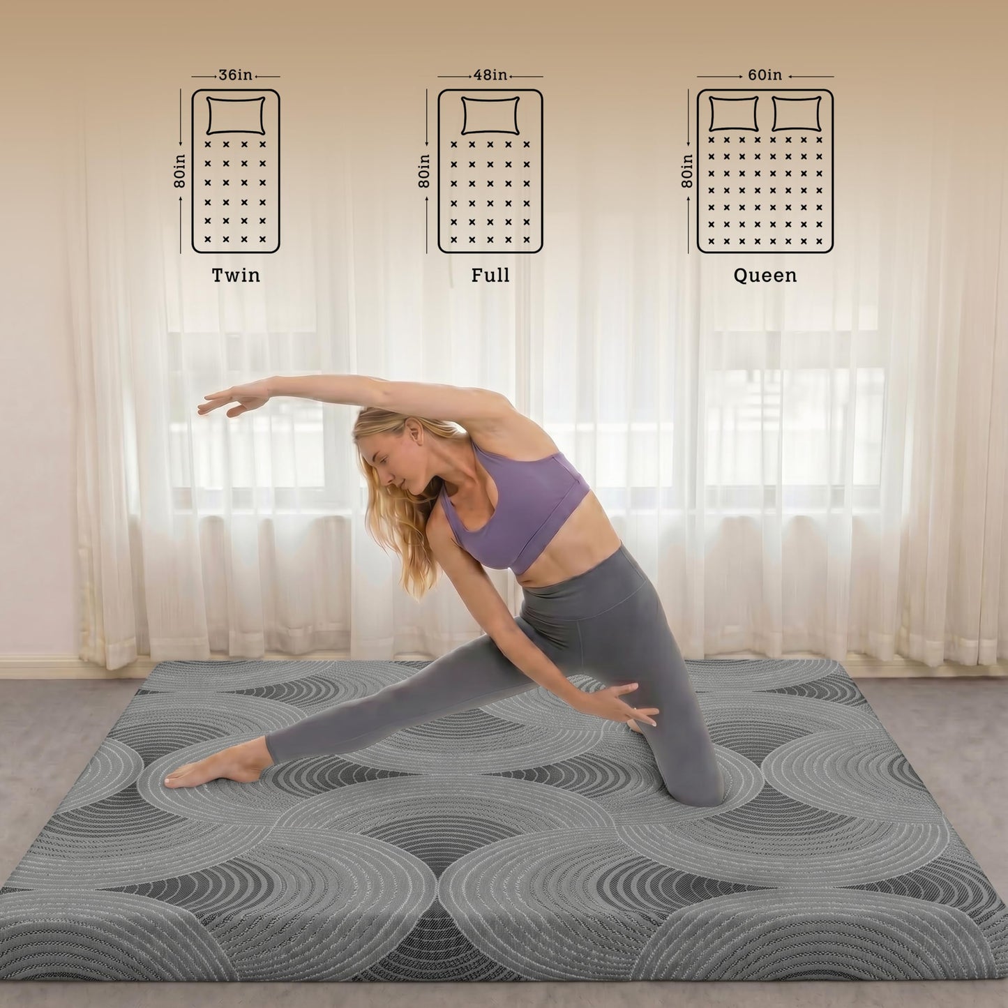 Castage Japanese Floor Mattress, 3.5" Thicken Futon Mattress Tatami Mat with Non-Slip Bottom,Removable Washable Cover,Foldable Mattress Tatami Mat Sleeping Pad，Grey Geometric，Queen(80''x60'')