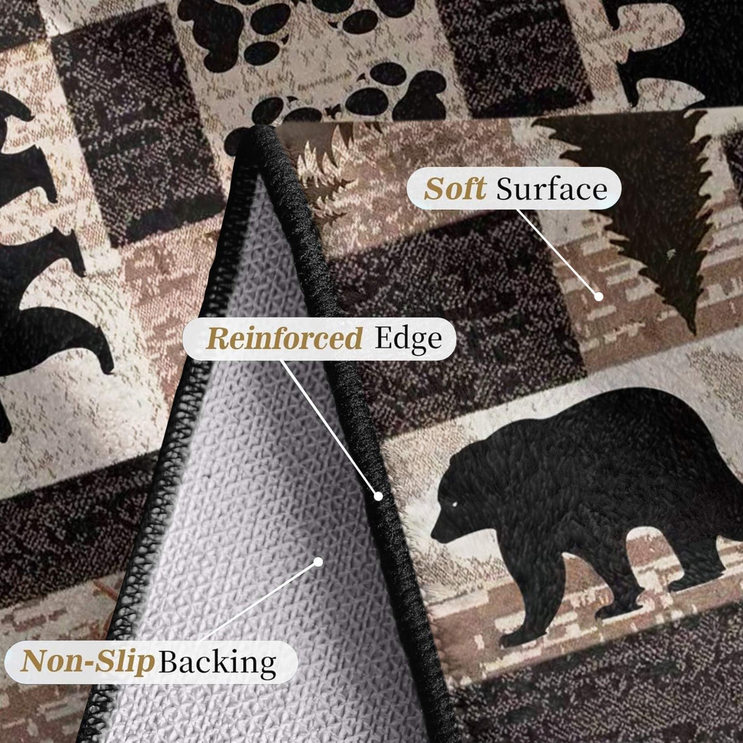 Fouiunler Rustic Lodge Cabin Area Rug 3x4ft Native Western Country Bear Elk Deer Rugs,Forest Hunting Woodland Carpet,Living Room Decoration Pet Friendly Rug Non Slip Washable Rugs for Indoor