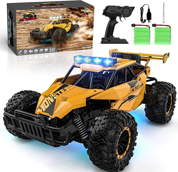 BLUEJAY Remote Control Car for Boys RC Cars 1:12 Monster RC Truck Off Road with LED Headlight and Rechargeable Battery Gifts for Adults Boys 8-12