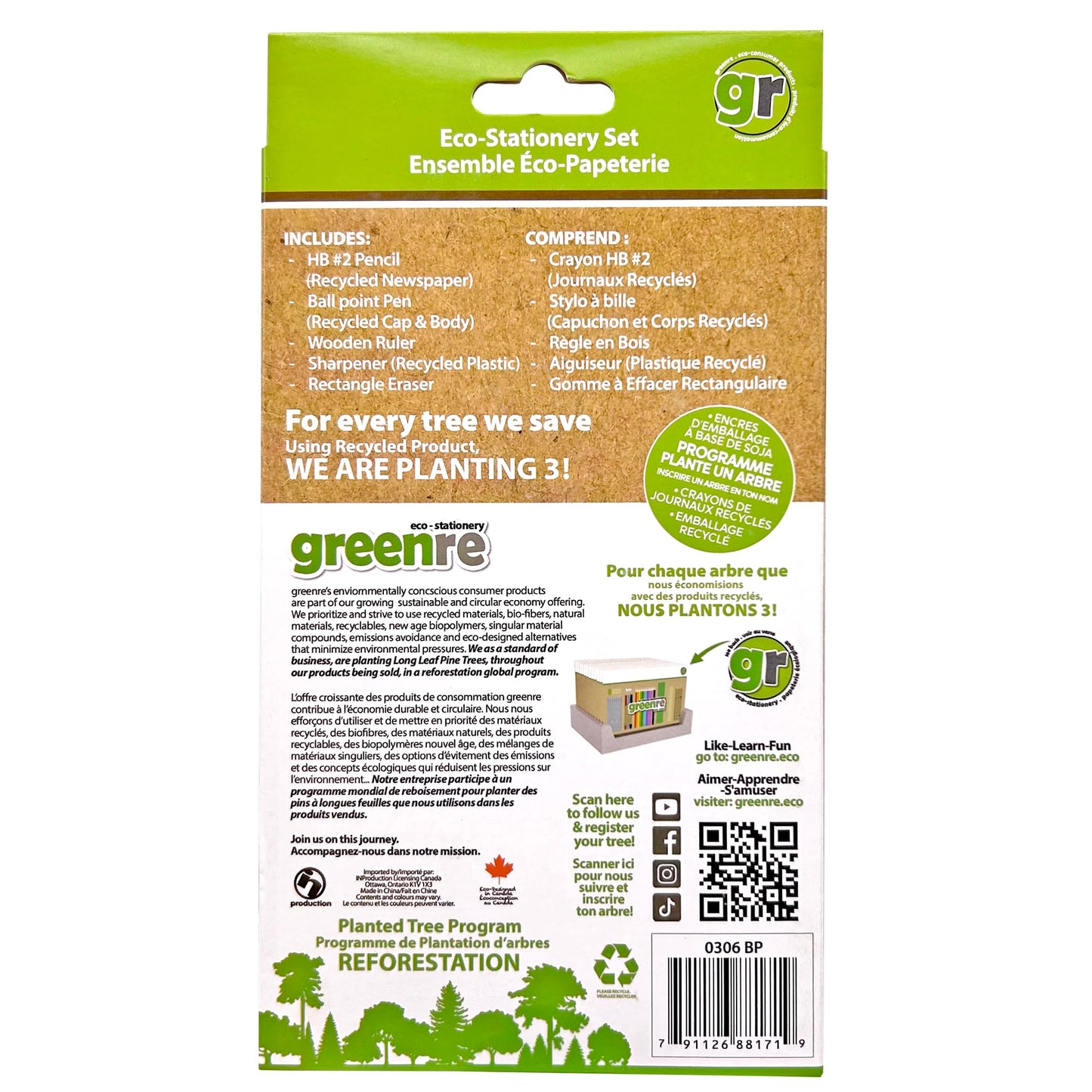 greenre™ Fox Eco-Spiral Notebook Bundle Eco-Writing Stationary Set Eco-HB #2 Recycled Newspaper Pencils- Back to School Under Tree Planting Program
