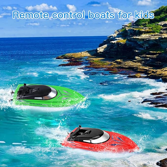 Lumiparty 2PACK RC BoatRemote Control Boats for Kids and Adults10km/H 2.4G High Speed Remote Control BoatFast RC Boats for Pools and Lakes with 4 Rechargeable Battery.(Red+Green)
