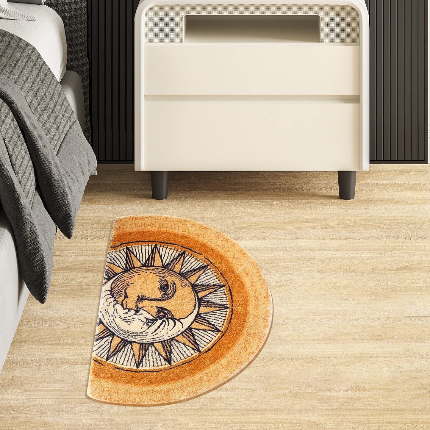 Creative semi-Circular Area Carpet Anti-Slip Super Absorbent Carpet,sun and moon mat,Shaggy Throw Rug for Living Room Bedroom Bathroom Home Decor