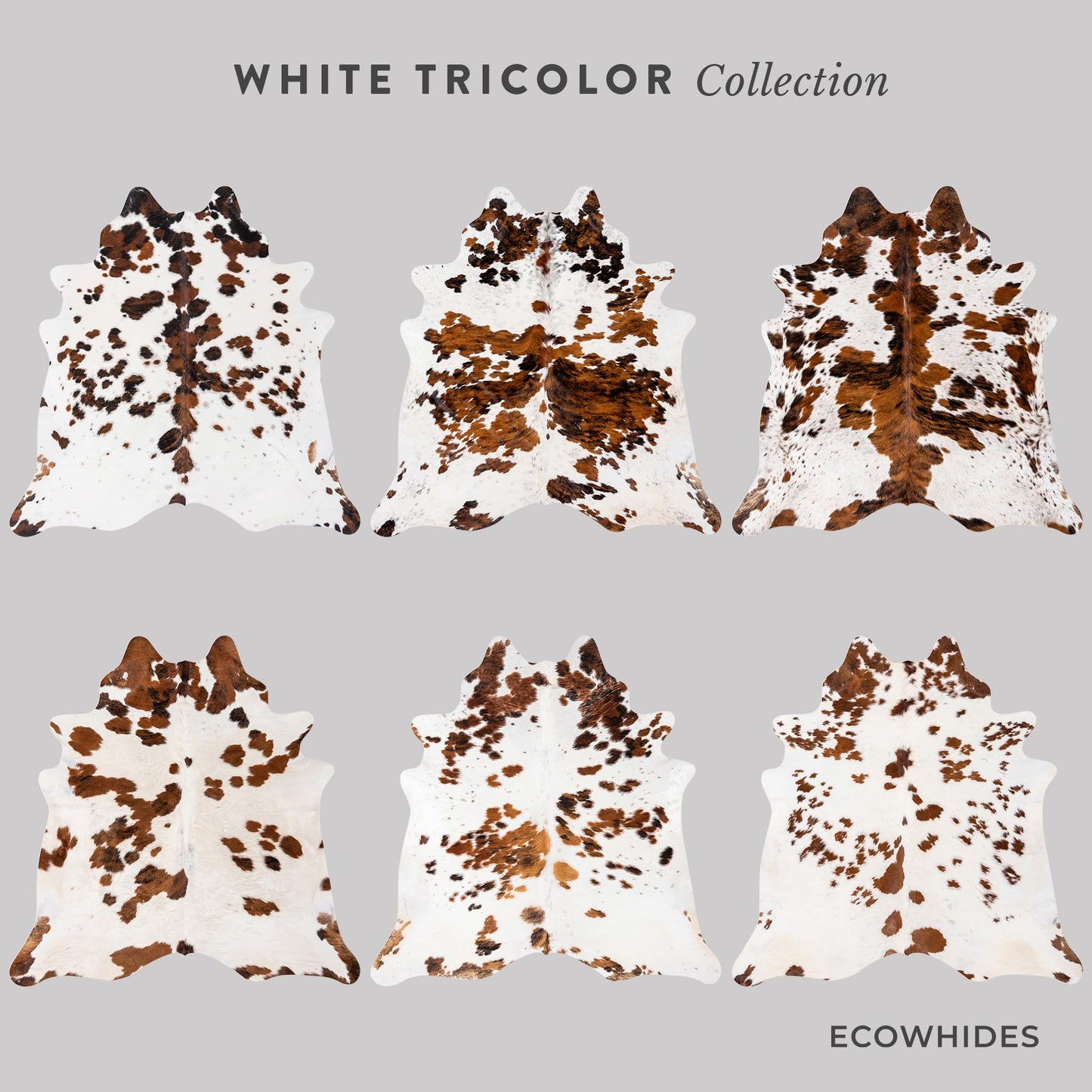 Ecowhides 100% Genuine Brazilian Cowhide Rug - Tricolor White - Luxury Cowskin Cow Hide Leather Area Rug Home Decor (X-Large) 7 x 6 ft