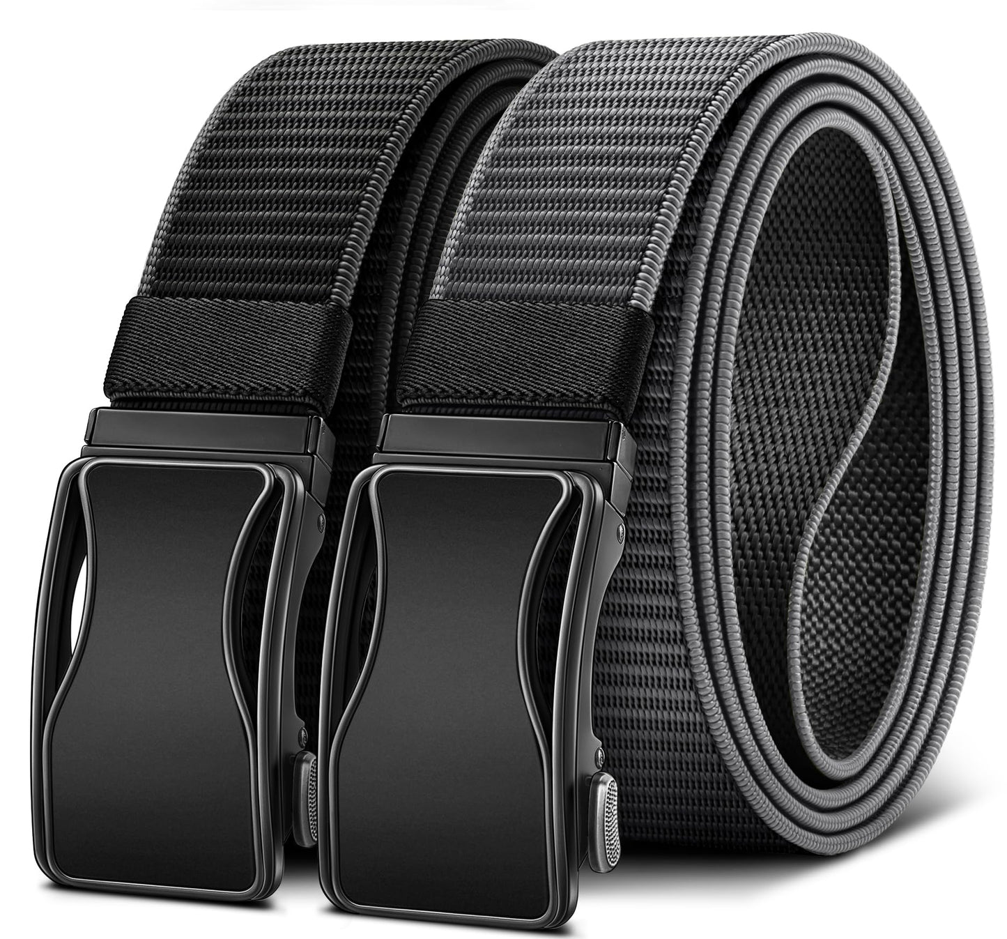 BULLIANT Mens Ratchet Belt Reversible,Web Nylon Casual Belt for Gift Men Golf Hiking Pants Jeans 2 In 1(Black/Gray,30"-36" Waist Adjustable)