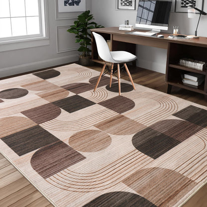 QDUIDU Large Machine Washable 4x6 Area Rug, Soft Modern Geometric Abstract Brown Rugs for Bedroom Living Room, Non-Shedding Faux Wool Indoor Throw Floor Carpet for Office Entryway Dining Room Decor