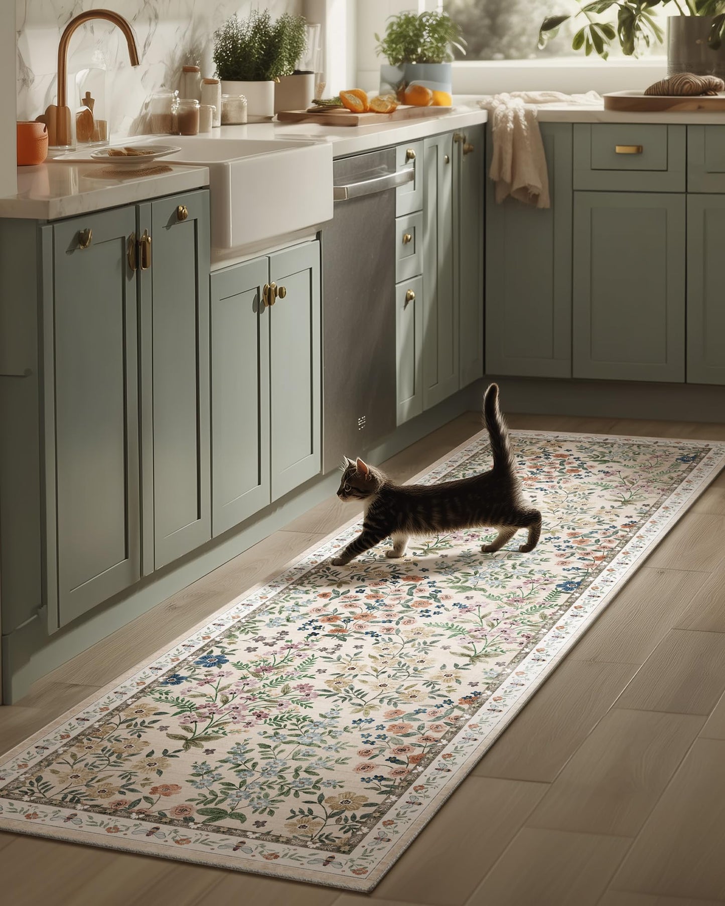 Washable Kitchen Rug Runners for Hallways: 2'6"x8' Bedroom Rug Non Slip Low Pile Soft Stain Resistant Floor Carpet Runner Rug for Kitchen Indoor Entryway Hallway Laundry Room Beside Farmhouse