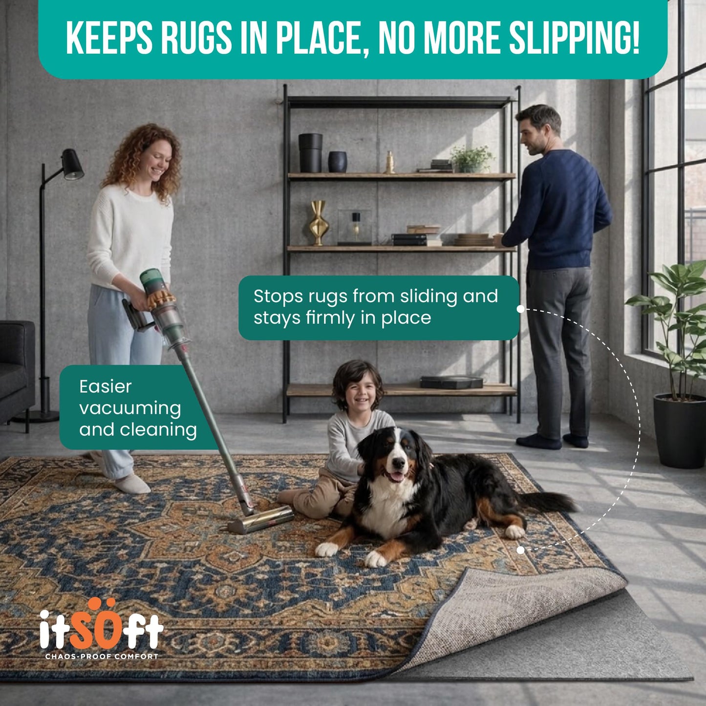 Premium Non Slip Rug Pad 2x3 Feet, 1/4" Thick Cushioned Rug Gripper for Hardwood Floors, Vinyl, Laminate, Stone, Carpet & Tile, Under Rug Padding Protects Floors