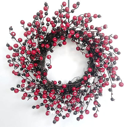 Red Berry Wreath, 20" Christmas Wreath with Red and Black Berry, Handmade Winter Wreath Christmas Wreaths for Front Door Home Indoor Outdoor Xmas Decor