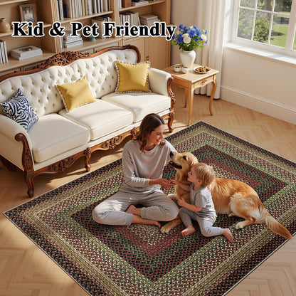 Ileading Faux Braided Area Rug 6'x9' Washable Farmhouse, No-Shed Non-Slip Woven Carpet, Pet Friendly Stain Resistant Jute Style Rug for Living Room Dining Bedroom Office