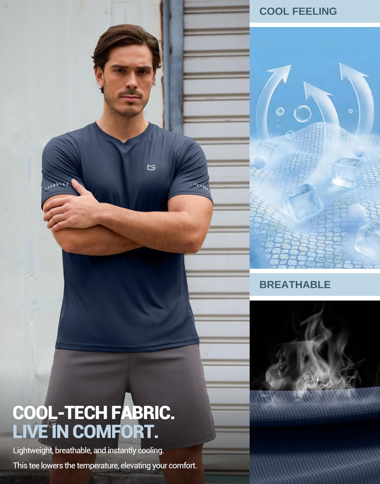 Men's Workout Breathable T-Shirts Dry Fit UPF 50+ Sun Shirts Quick Dry Cooling Tee for Athletic, Running, Hiking (Indigo Navy, L)
