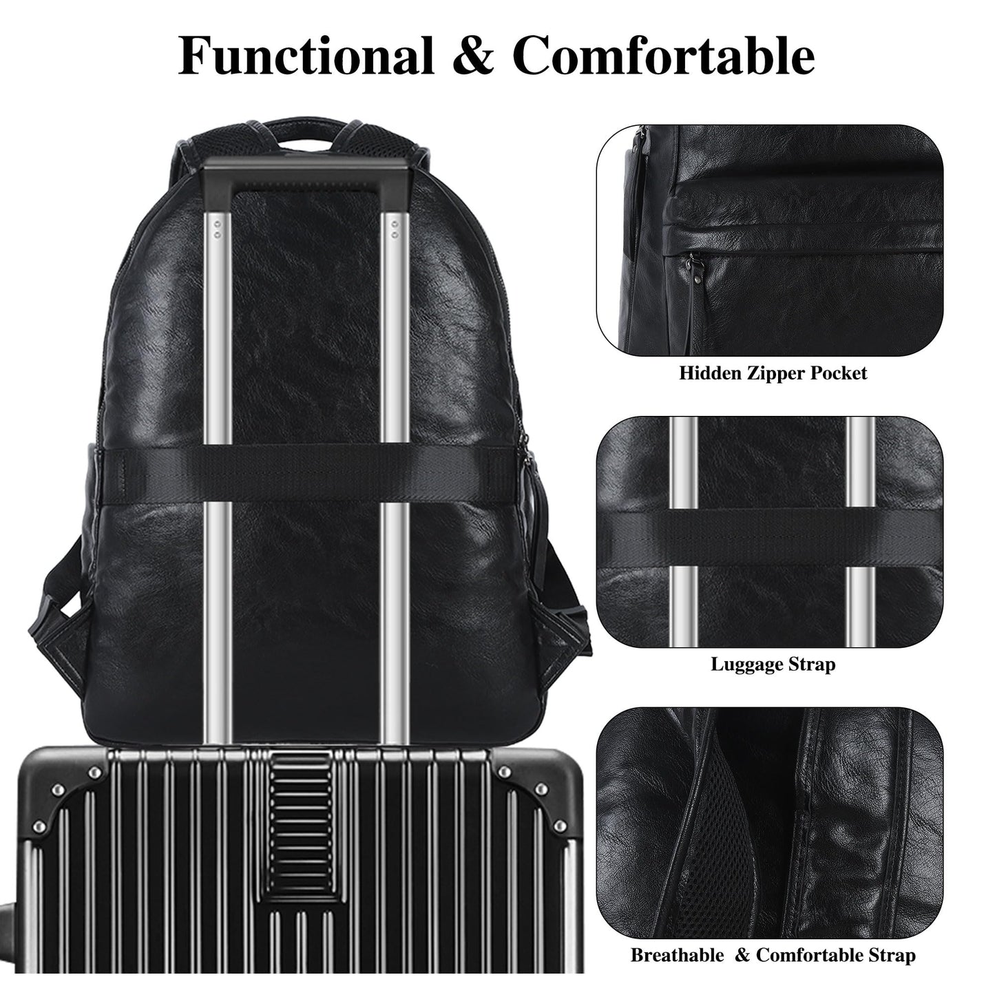 ZOCAI Large Leather Backpack Purse for Women – Vegan Retro Leather Travel Backpack for Women with Compartment, Multiple Pockets Roomy Large Capacity Daypack for Work Traveling.