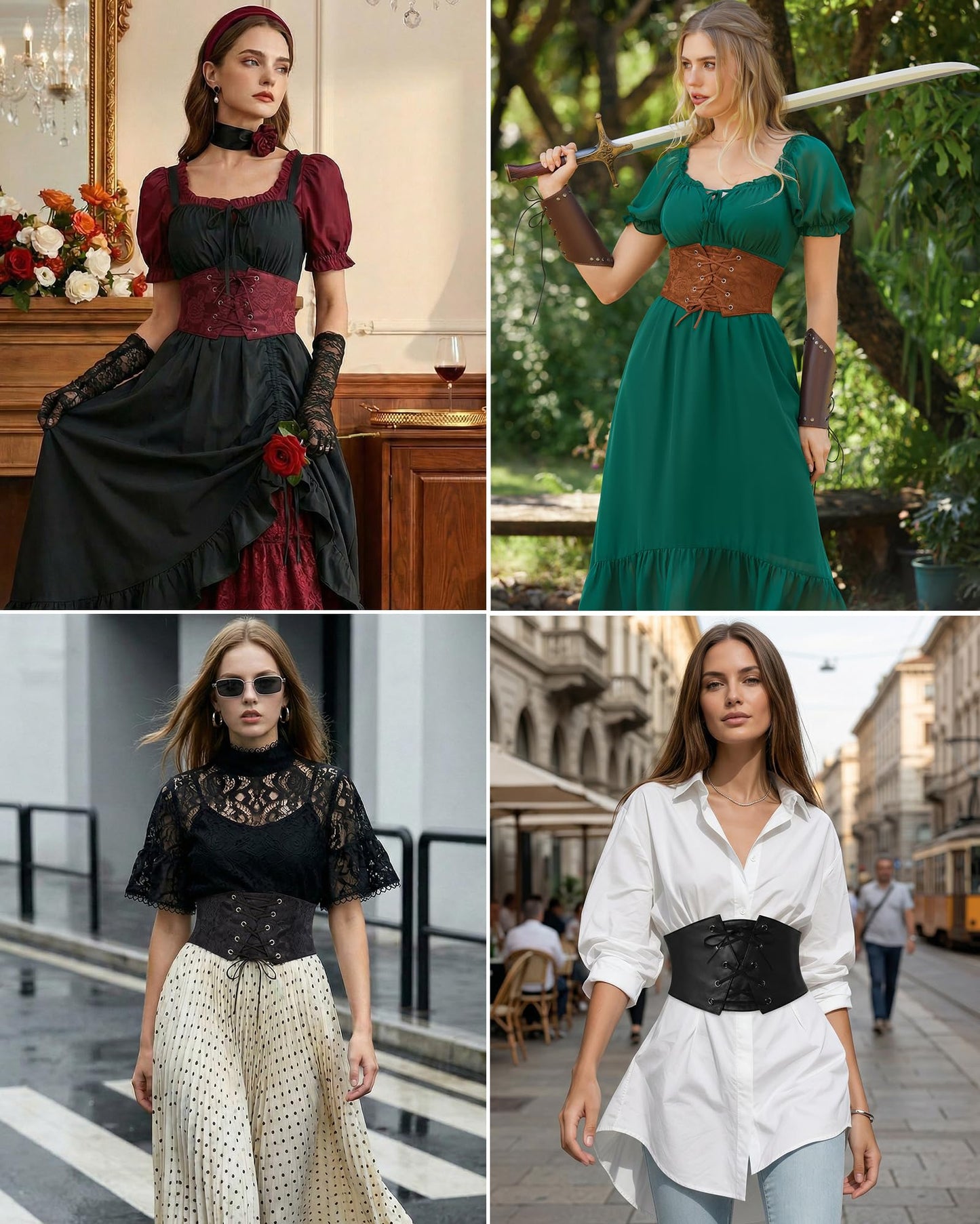 GRACE KARIN Women's Elastic Wide Waist Belt Renaissance Pirate Corset Cinch Belt Cosplay Costume with Press Button Coffee M