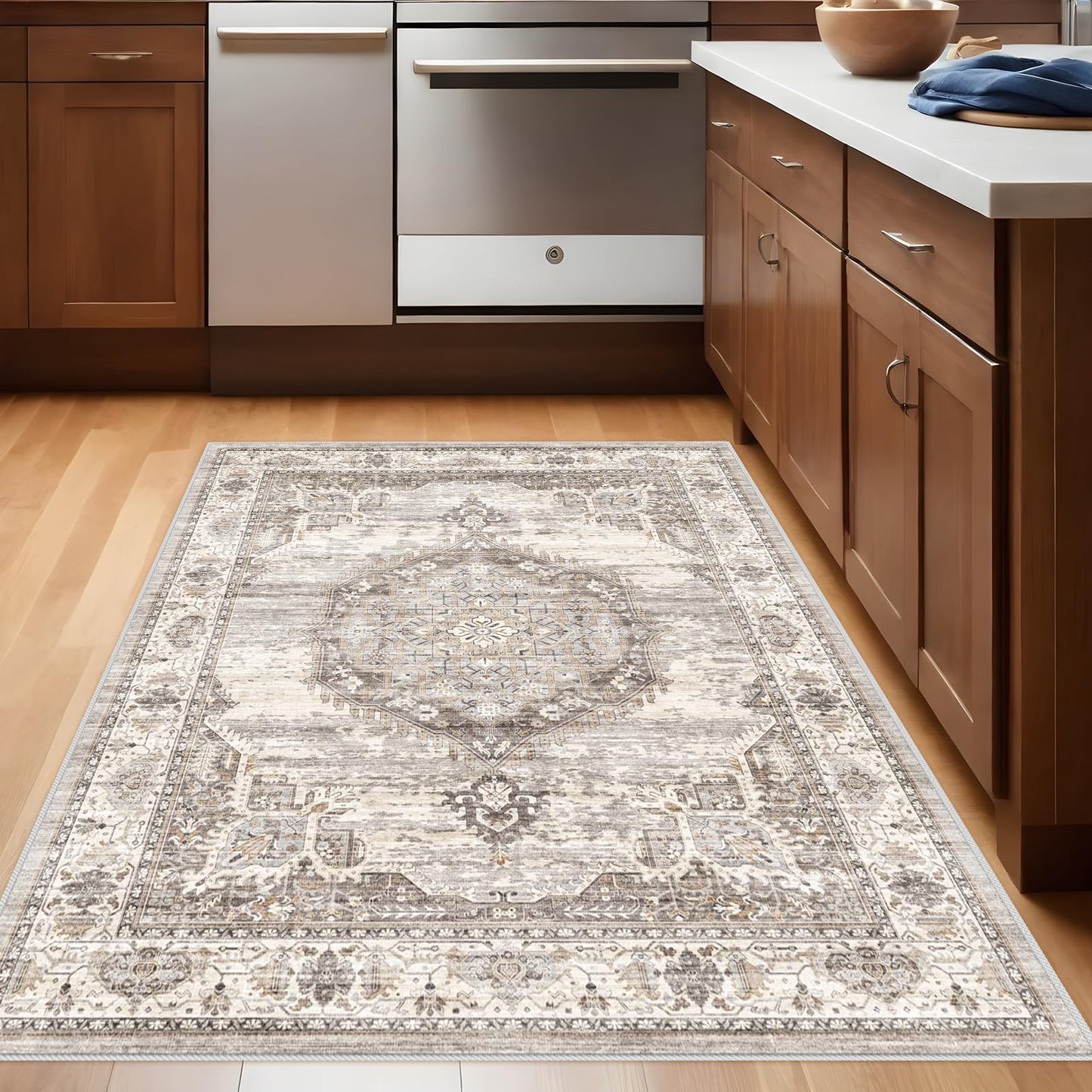 Washable Area Rugs 3x5 Entryway: Soft Low Pile Mat Machine Washable Indoor Doormat Lightweight Entry Rug Anti Slip Backing Rugs for Living Room Bedroom Kitchen Bathroom 3'x5' Beige