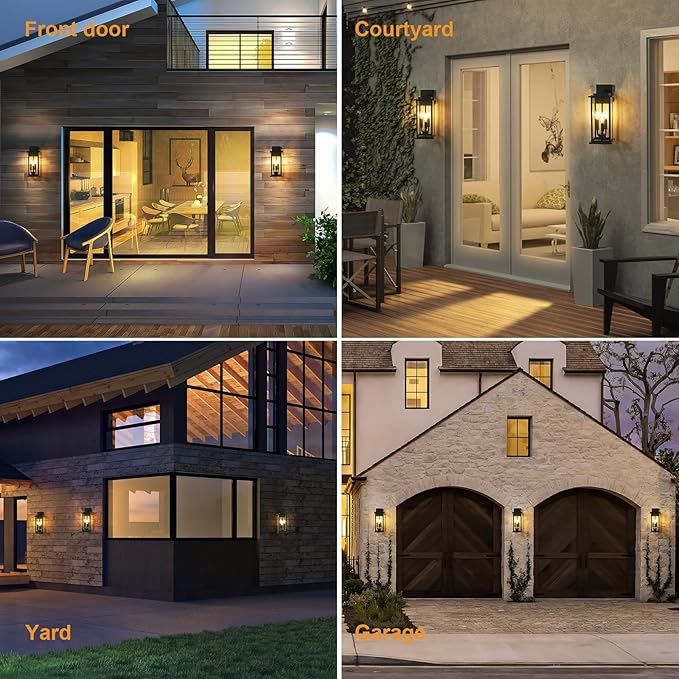1-Pack 15" Outdoor Wall Lantern Candelabra 3-Light, Waterproof Exterior Wall Light Fixture with Clear Glass Front Porch Light Outdoor Wall Sconce, E12 Base Exterior Sconces for Garage