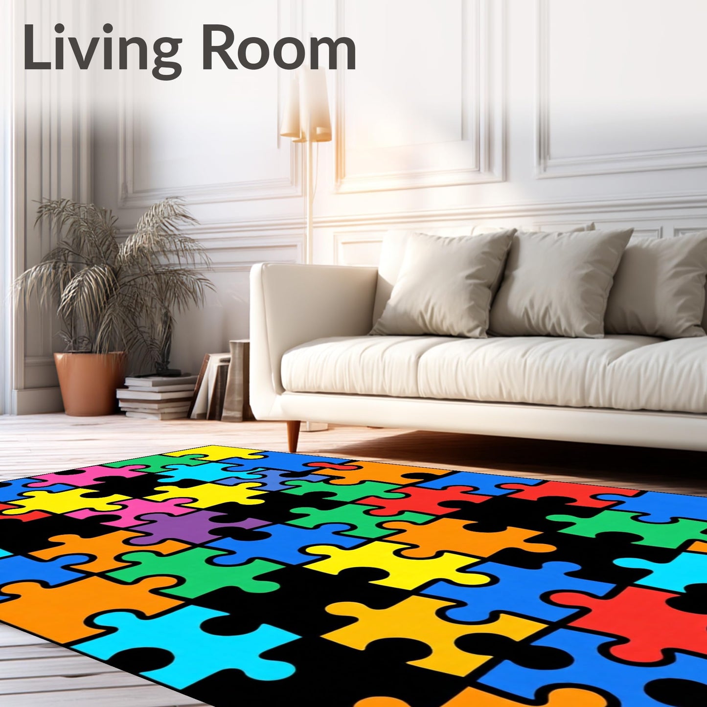 Design&I Low Pile Flatwoven Area Rug 8x10, Colorful Puzzle Mosaic with Interlocking Shapes and Bold Lines, Machine Washable, Stain Resistant Indoor Rug for Living Room, Bedroom, Non Slip(Blue, 8x10)