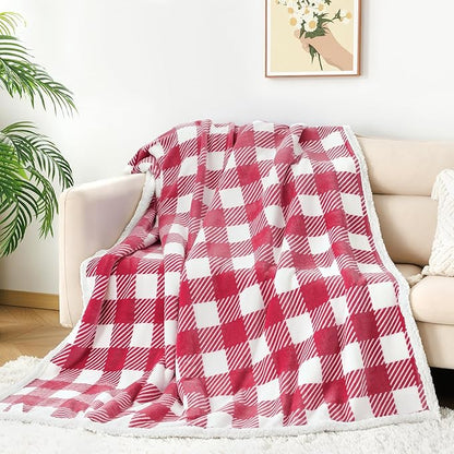 Touchat Sherpa Plaid Twin Blanket 60" X 70", Fuzzy Fluffy Soft Cozy Throw Blanket, Twin Size Plush Fleece Flannel Plush Microfiber Blanket for Couch Bed Sofa (RustRed)