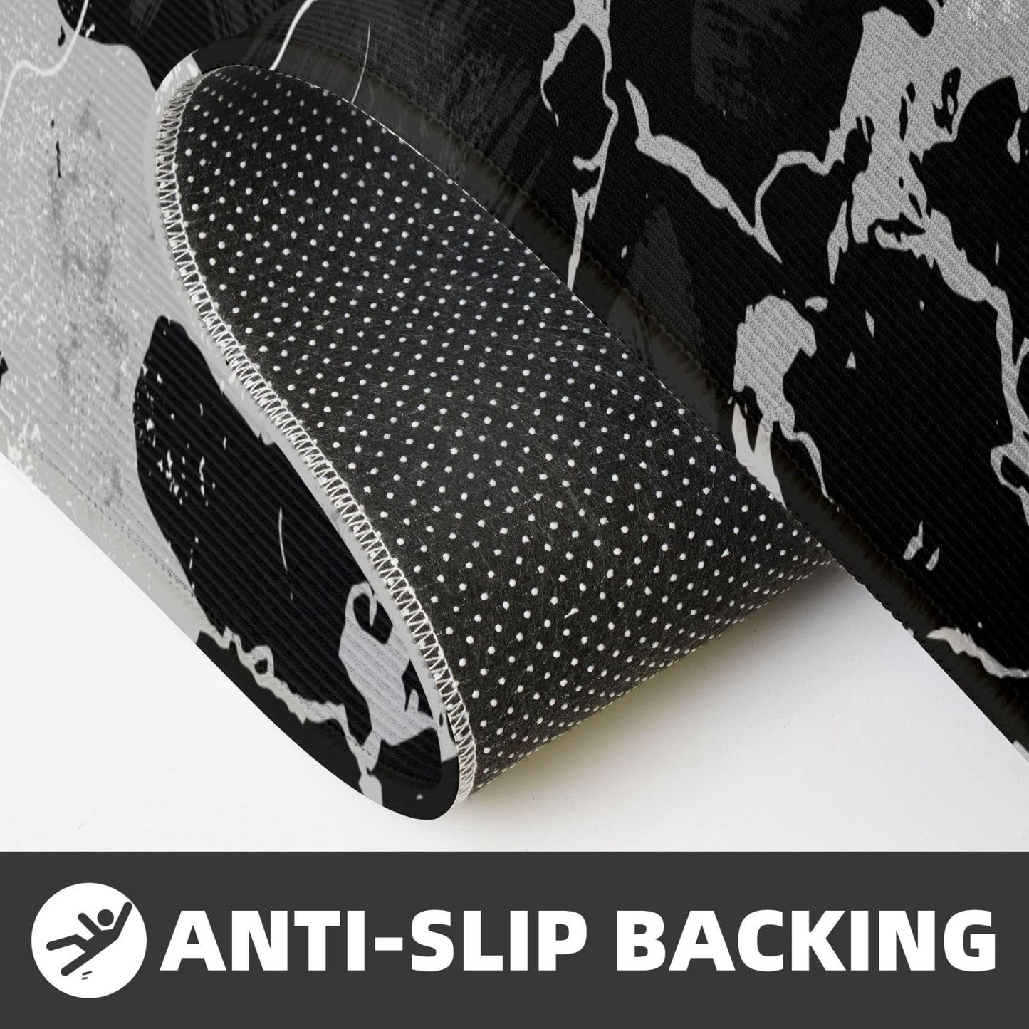 Scczsin Black Gray Marble Kitchen Rugs Microfiber Floor Mats Cushioned Carpet Runner Rug for Laundry Bathroom Living Room, 2 Piece Set 17"X 47" + 17"X 30"