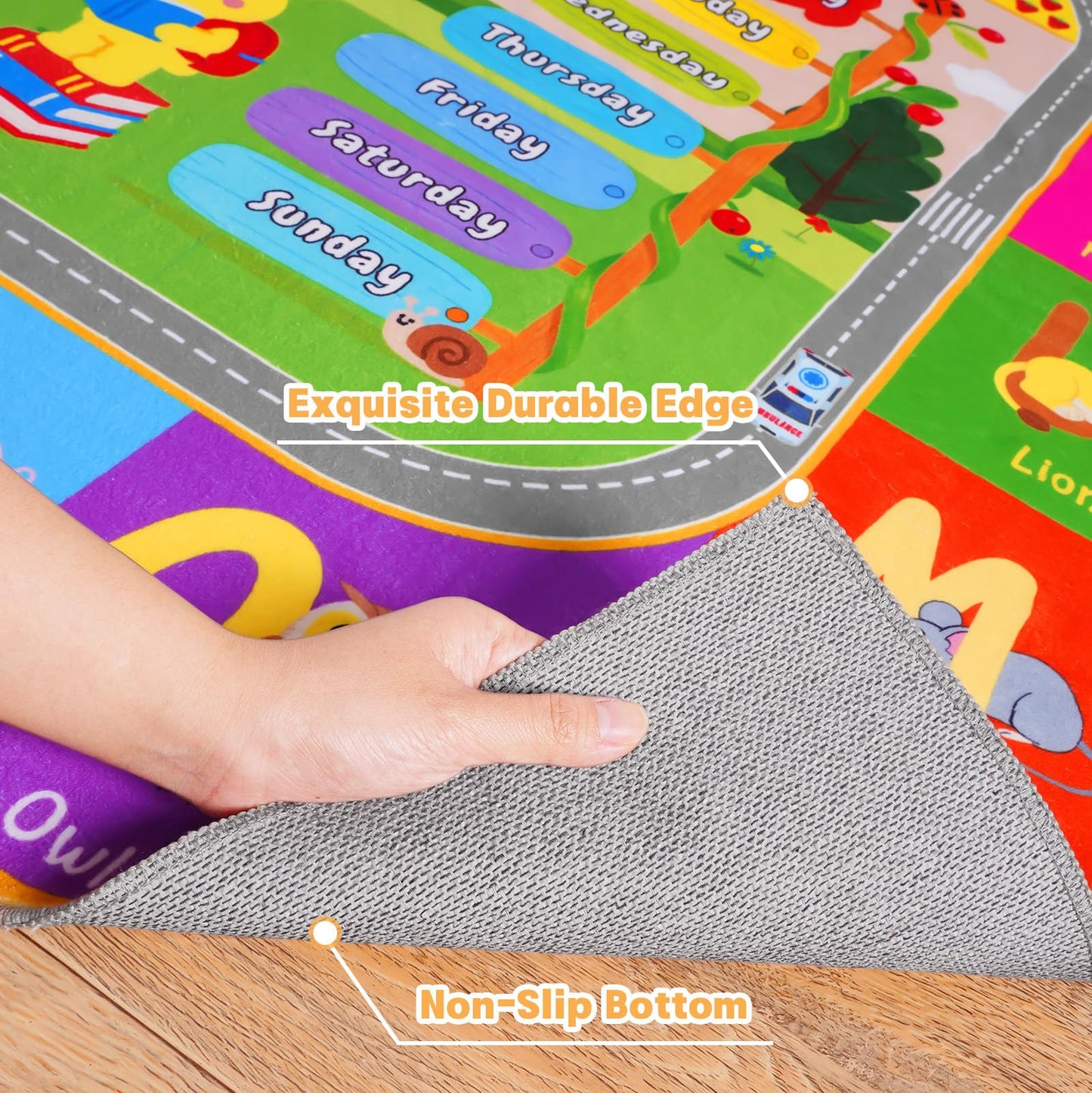 Pionblank Kids Rug for Playroom Classroom, 5x7 Area Rugs Playmat for Learning Animal Alphabet Fruit Numbers Color Season Month,Washable Non Slip Carpet for Toddler Nursery