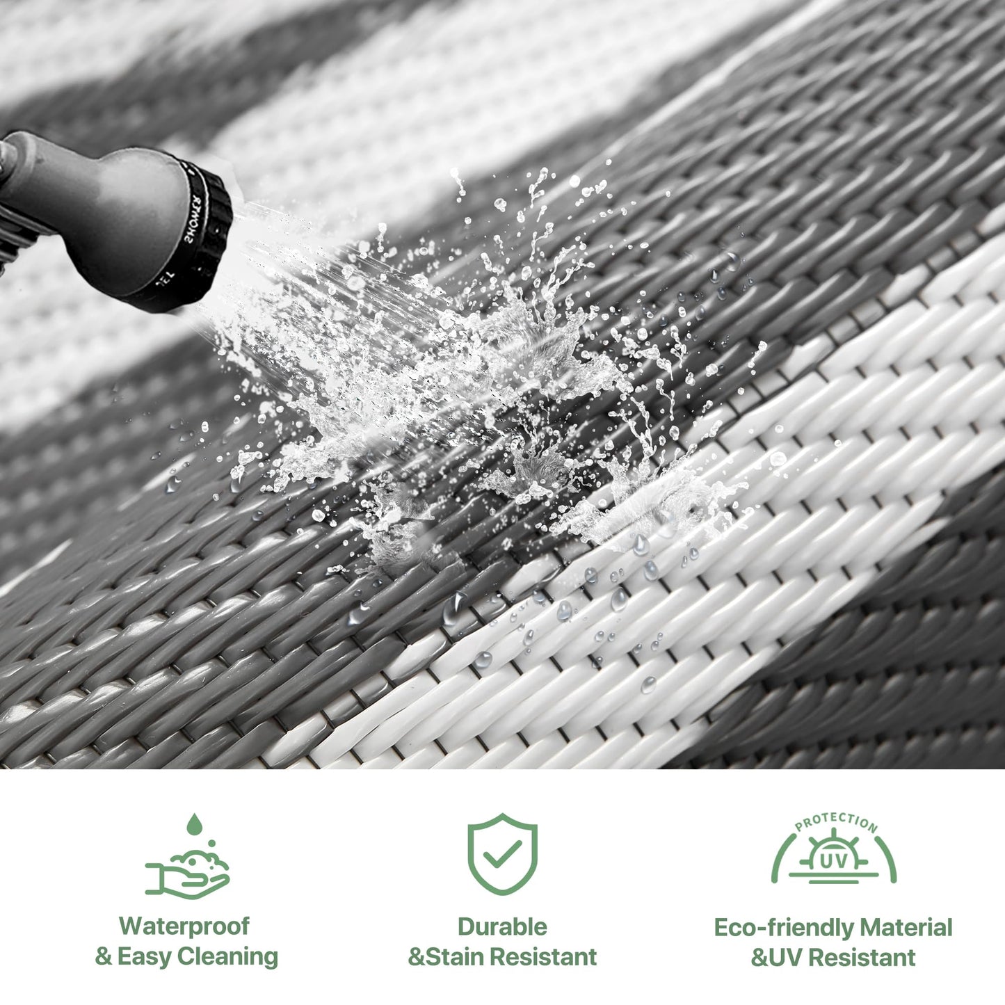 GENIMO Outdoor Rug Waterproof for Patio Decor, 5'x8' Reversible Plastic Straw Area Carpet, Camping Outside Mat for Outdoor, RV, Deck, Camper, Balcony,Picnic Grey & White