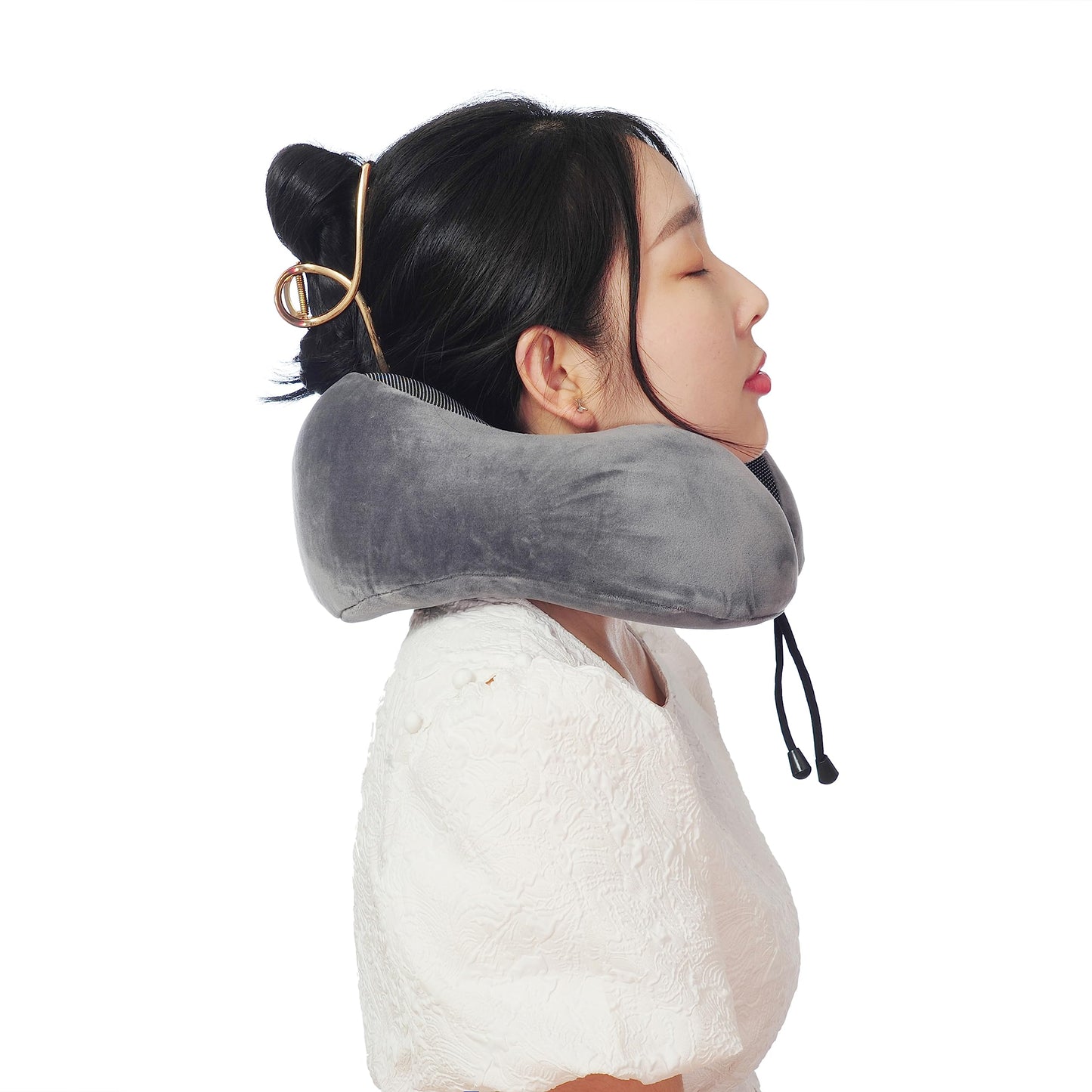 Memory Foam Travel Pillow, Neck Pillow with 360-Degree Head Support, Comfortable and Lightweight, Ideal for Sleeping on Airplane, Car, Train, Bus and Home Use, Comes with Storage Bag (Black)