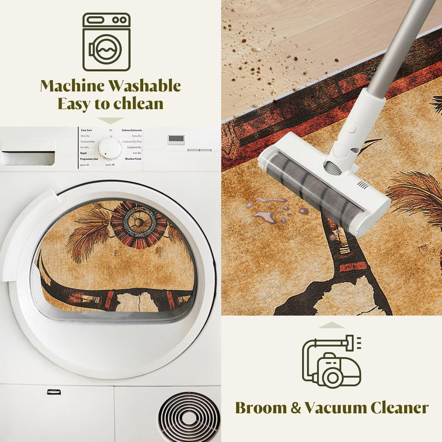 Western Area Rug Southwestern Cow Washable 5x7 Navajo Tribal Rugs for Living Room Bedroom Cowboy Rustic Non-Slip Soft Floor Large Carpet for Office Entryway Bathroom