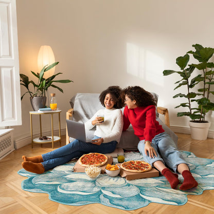 Flower Rug 2ft Round Area Rugs Cute Plush Flower Shaped Rug Circle Girly for Bedroom Floor Living Room Carpet 301 Blue